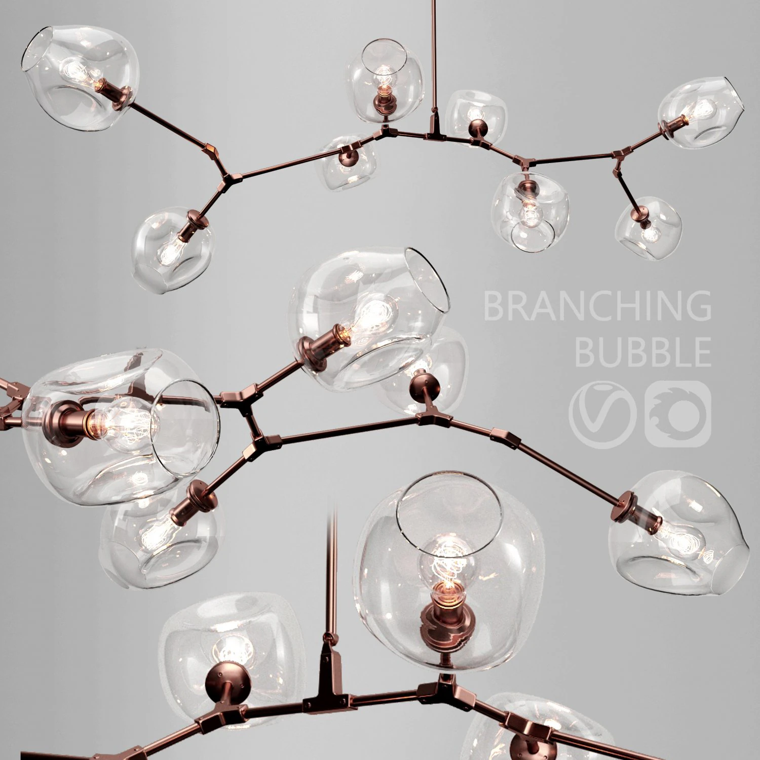 branching bubble 8 lamps clear copper 3D Model .c4d .max .obj .3ds .fbx .stl .blend 