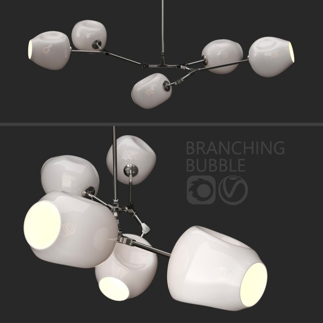 branching bubble 5 lamps milk silver 3D Model .c4d .max .obj .3ds .fbx .stl .blend 