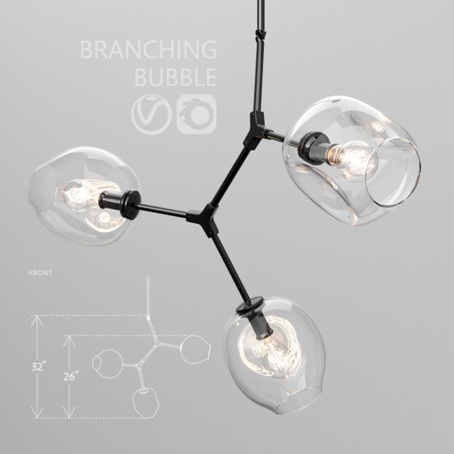 branching bubble 3 lamps clear black Modello 3D .c4d .max .obj .3ds .fbx .stl .blend 
