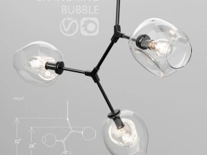 Burbuja ramificada 3 l&aacute;mparas negro claro. Modelo 3D