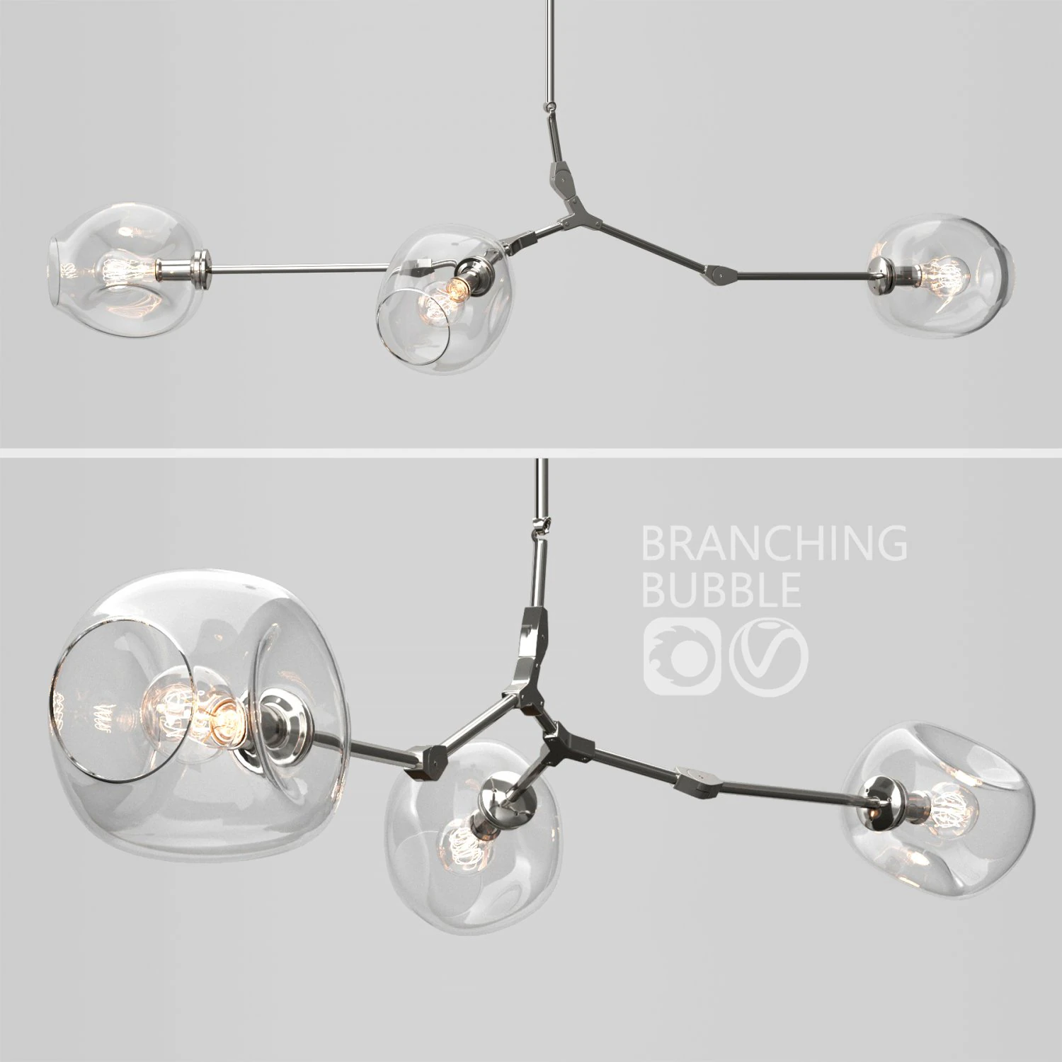 branching bubble 3 lamps 2 clear silver 3D Model .c4d .max .obj .3ds .fbx .stl .blend