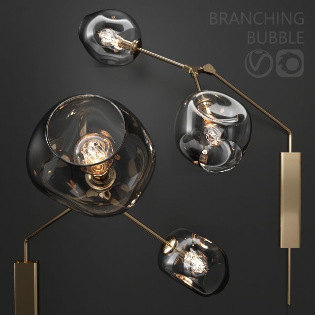 wall light branching bubble dark gold 3D 模型 .c4d .max .obj .3ds .fbx .stl .blend