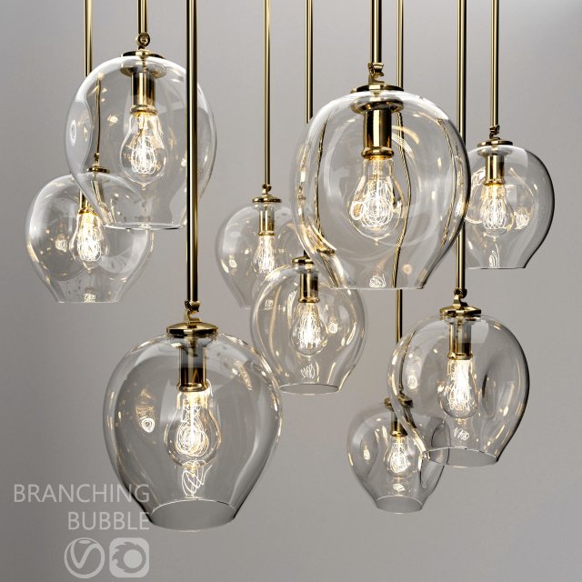 branching bubble 1 lamp clear gold 3D Model .c4d .max .obj .3ds .fbx .stl .blend 