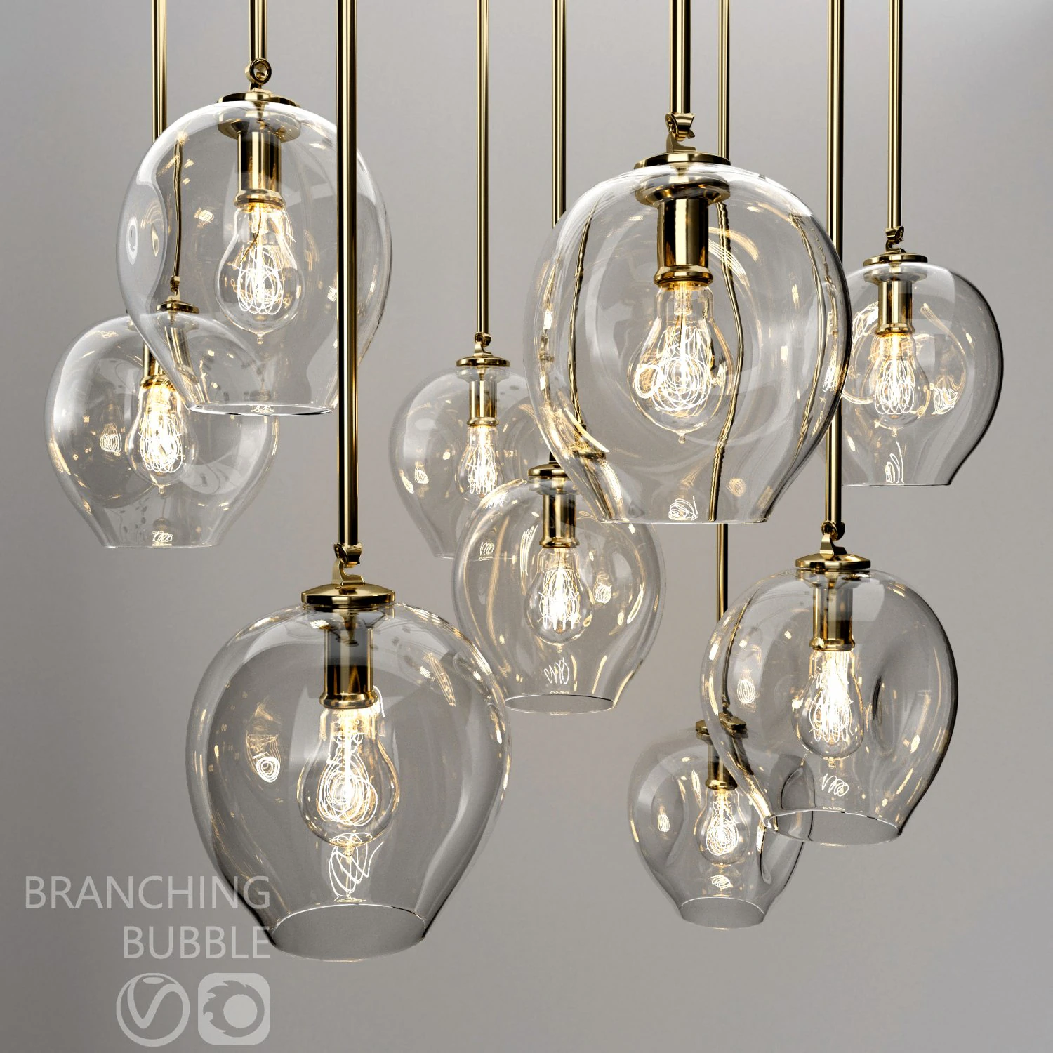 branching bubble 1 lamp clear gold 3D Model .c4d .max .obj .3ds .fbx .stl .blend