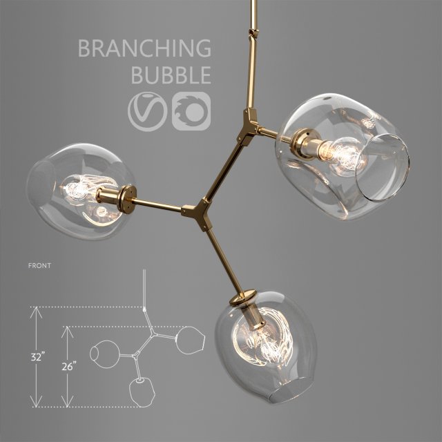 branching bubble 3 lamps clear gold Modèle 3D .c4d .max .obj .3ds .fbx .stl .blend 