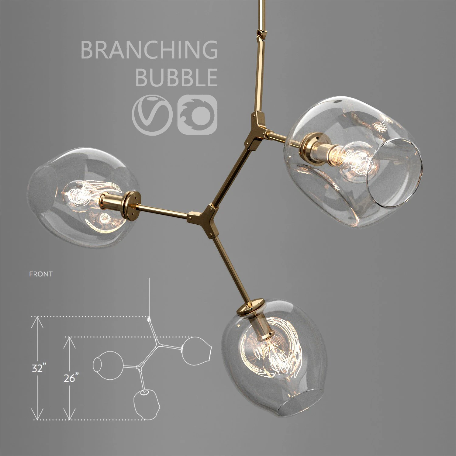 branching bubble 3 lamps clear gold 3D Model .c4d .max .obj .3ds .fbx .stl .blend 