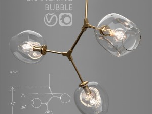 branching bubble 3 lamps clear gold 3D Model