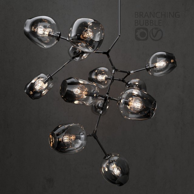 branching bubble 12 lamps dark black Model 3D .c4d .max .obj .3ds .fbx .stl .blend