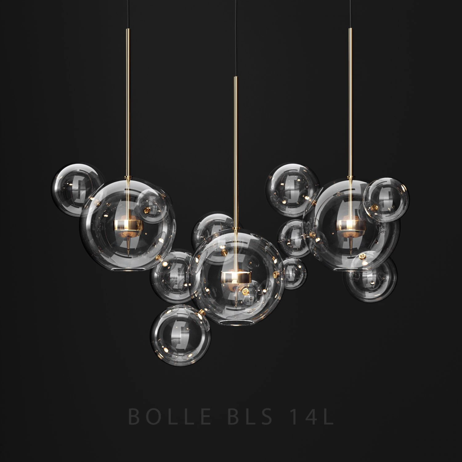 chandelier giopato coombes bolle 14 bubbles clear-gold 3D Model .c4d .max .obj .3ds .fbx .stl .blend