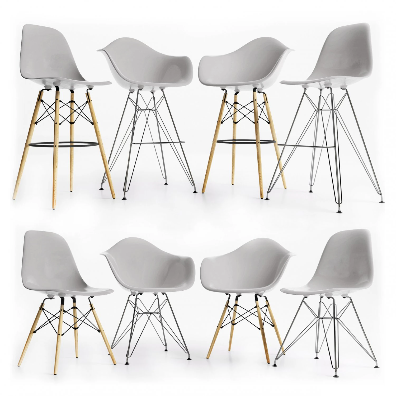 Eames пластиковые боковые стулья серые 3D Модель .c4d .max .obj .3ds .fbx .stl .blend 