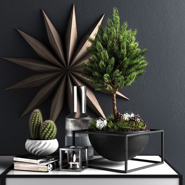 decor set with pine tree 3D Model .c4d .max .obj .3ds .fbx .stl .blend 