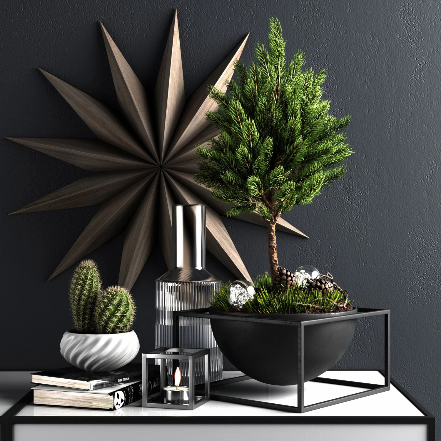 decor set with pine tree 3D Model .c4d .max .obj .3ds .fbx .stl .blend 