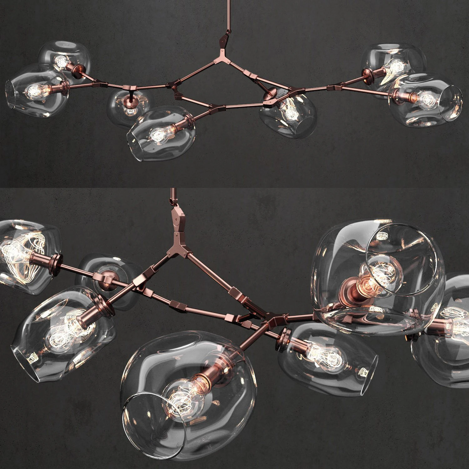 branching bubble 7 lamps clear copper 3D Model .c4d .max .obj .3ds .fbx .stl .blend 