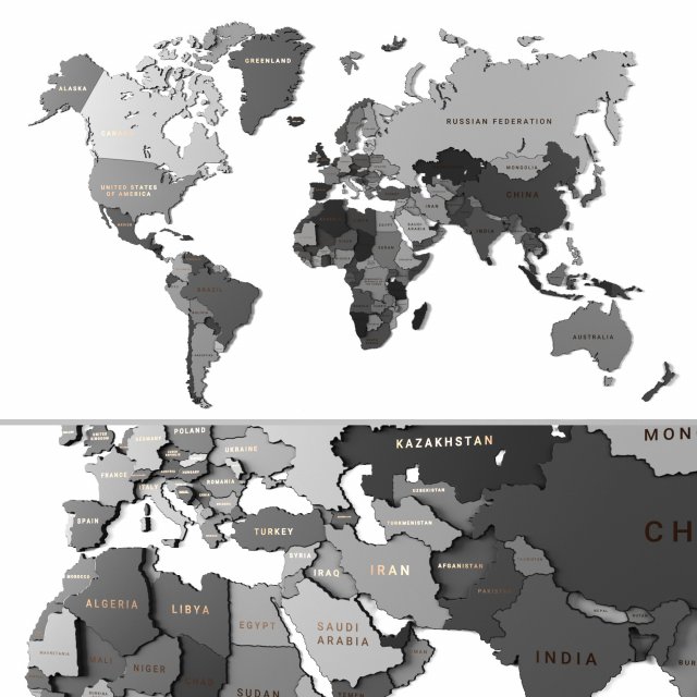 wooden panel - world map gray Modelo 3D .c4d .max .obj .3ds .fbx .stl .blend 