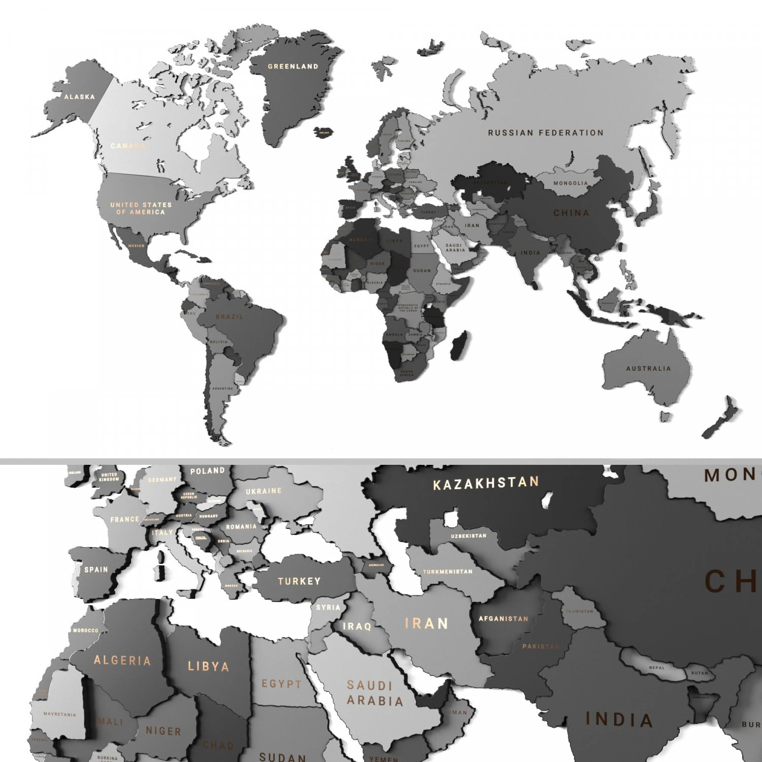 wooden panel - world map gray 3D Model .c4d .max .obj .3ds .fbx .stl .blend 