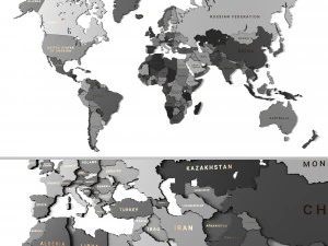ahşap panel - d&uuml;nya haritası gri 3D Model