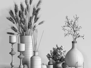 decorative set with dry plants 3D Model