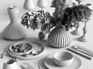 Tischdekorationen mit Schilfrohr 3D Modell