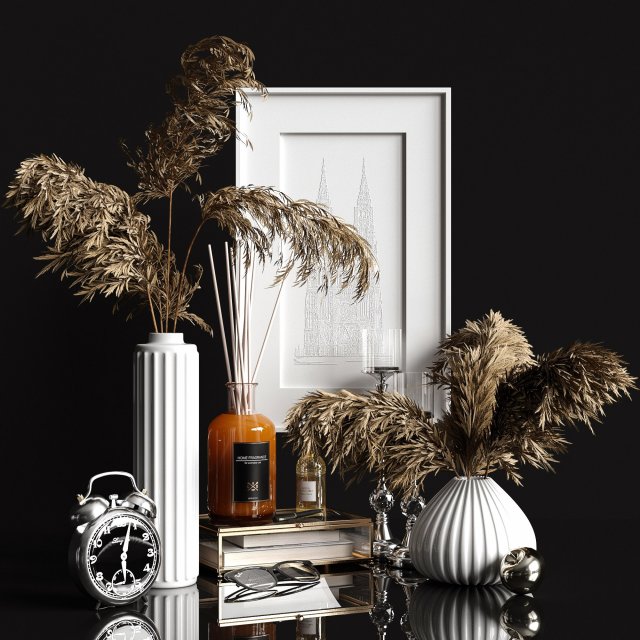 decorative set with dry plants 2 3D Model .c4d .max .obj .3ds .fbx .stl .blend