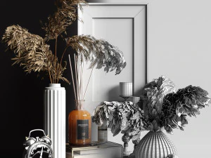 decorative set with dry plants 2 3D Model