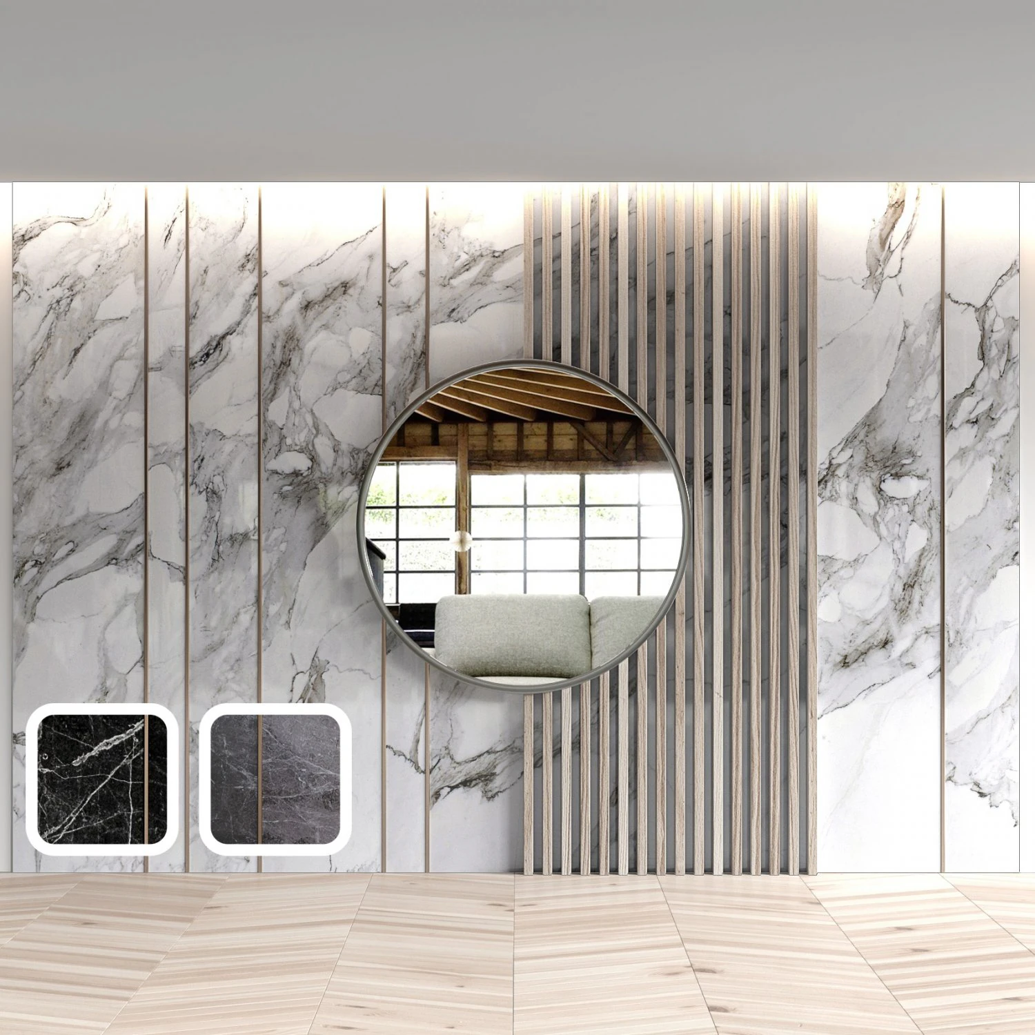 tahtalar ve ayna ile mermer paneller 3D Model .c4d .max .obj .3ds .fbx .stl .blend 