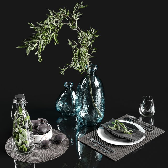 table settings with olive branch 3D मॉडल .c4d .max .obj .3ds .fbx .stl .blend 