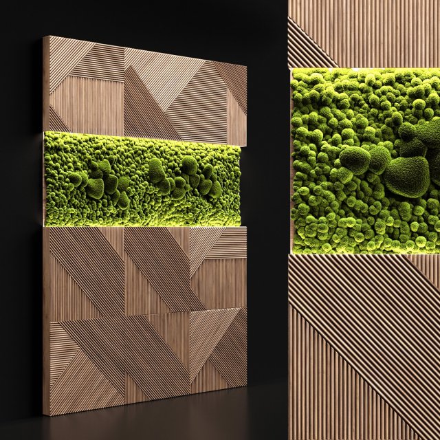 wooden panels and stabilized moss 3D Model .c4d .max .obj .3ds .fbx .stl .blend 