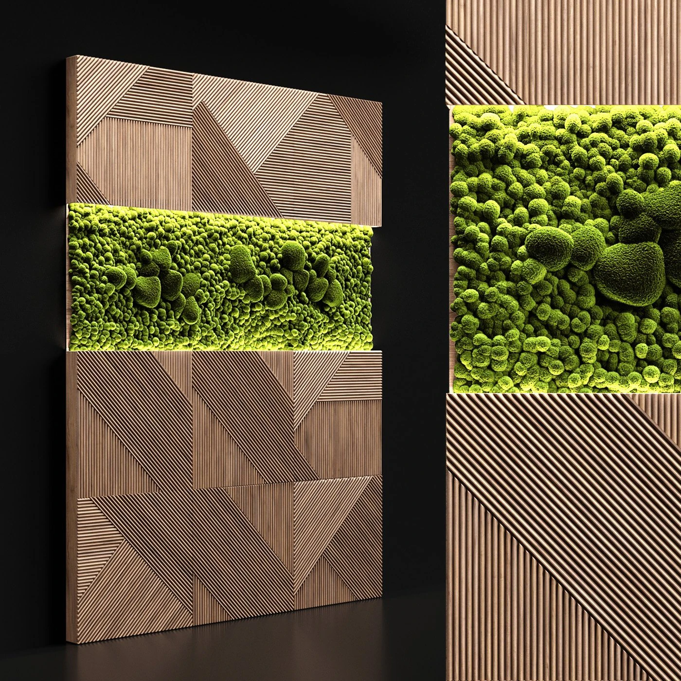 wooden panels and stabilized moss 3D Model .c4d .max .obj .3ds .fbx .stl .blend 