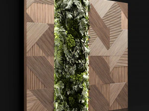 pain&eacute;is de madeira e jardim vertical 2 Modelo 3D