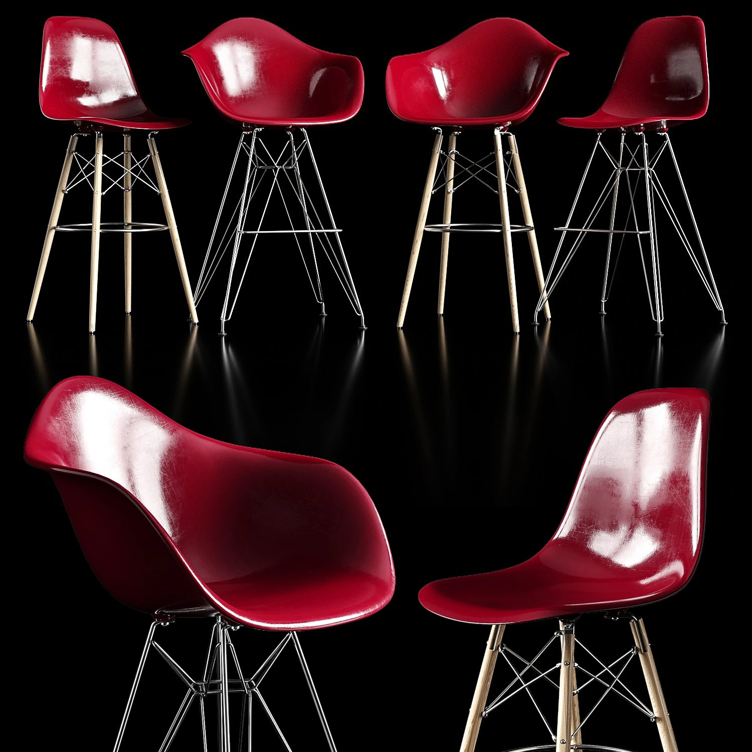 bar stools eames 3D Model .c4d .max .obj .3ds .fbx .stl .blend 
