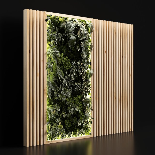 wooden planks and vertical garden 3D Model .c4d .max .obj .3ds .fbx .stl .blend 