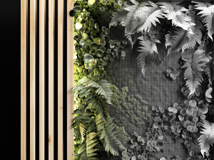 wooden planks and vertical garden 3D Model