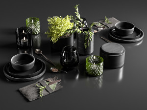 table setting in black colors 3D 모델
