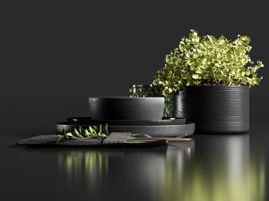 table setting in black colors 3D 모델