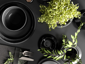 table setting in black colors 3D 모델