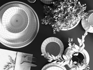 table setting in black colors 3D Model
