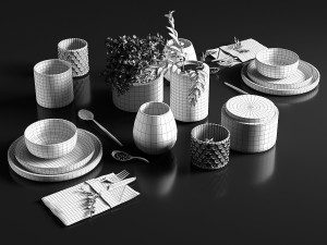 table setting in black colors 3D 모델