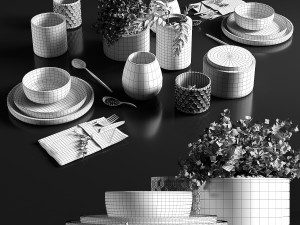 table setting in black colors 3D 모델