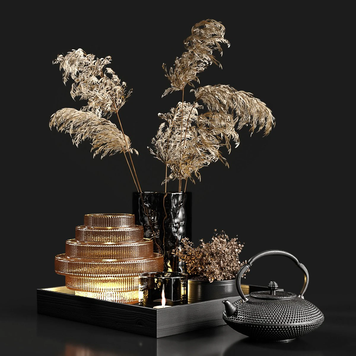 decorative set with dry plants 3 3D Model .c4d .max .obj .3ds .fbx .stl .blend