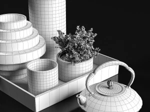 decorative set with dry plants 3 3D Model
