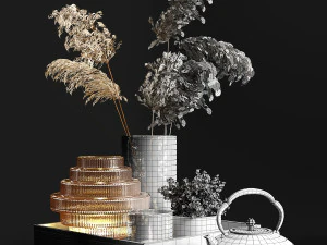 decorative set with dry plants 3 3D Model