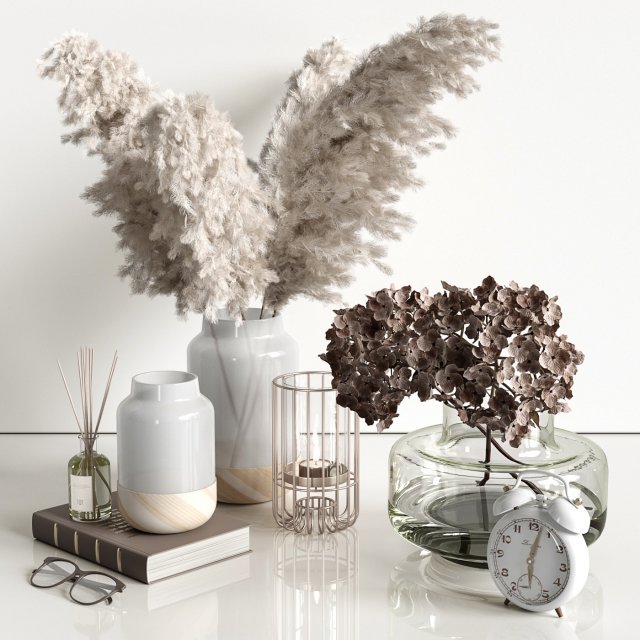 decorative set with dry plants 4 3D 模型 .c4d .max .obj .3ds .fbx .stl .blend 