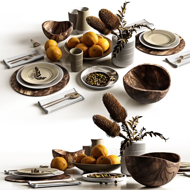 table setting with oranges 3D Model .c4d .max .obj .3ds .fbx .stl .blend 