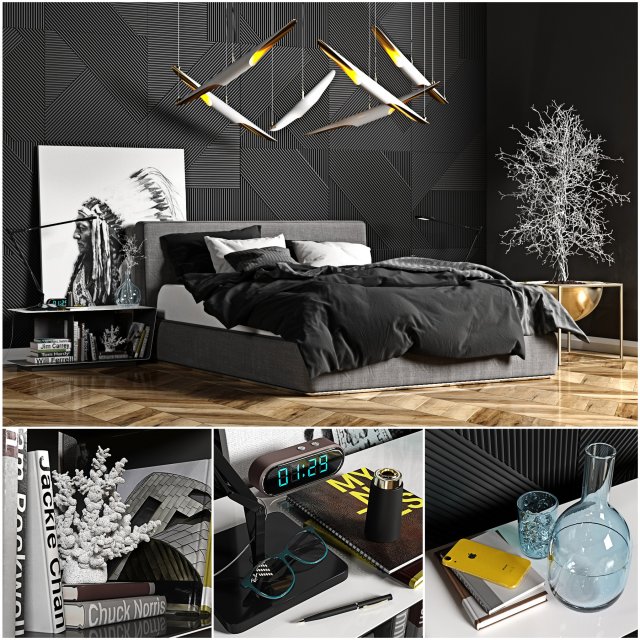 bedroom set modern Modelo 3D .c4d .max .obj .3ds .fbx .stl .blend 