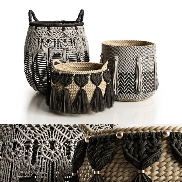 boho wicker planters Modello 3D .c4d .max .obj .3ds .fbx .stl .blend 