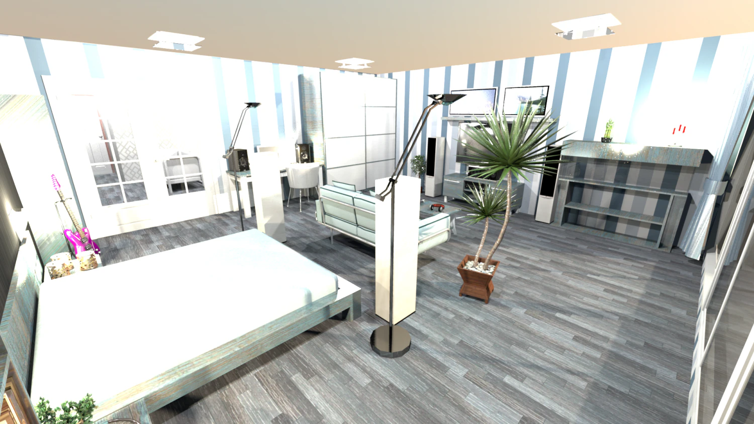 apartment 2 roomsseparate bedroom living room with kitchen bathroom 3D Model .c4d .max .obj .3ds .fbx .stl .blend 
