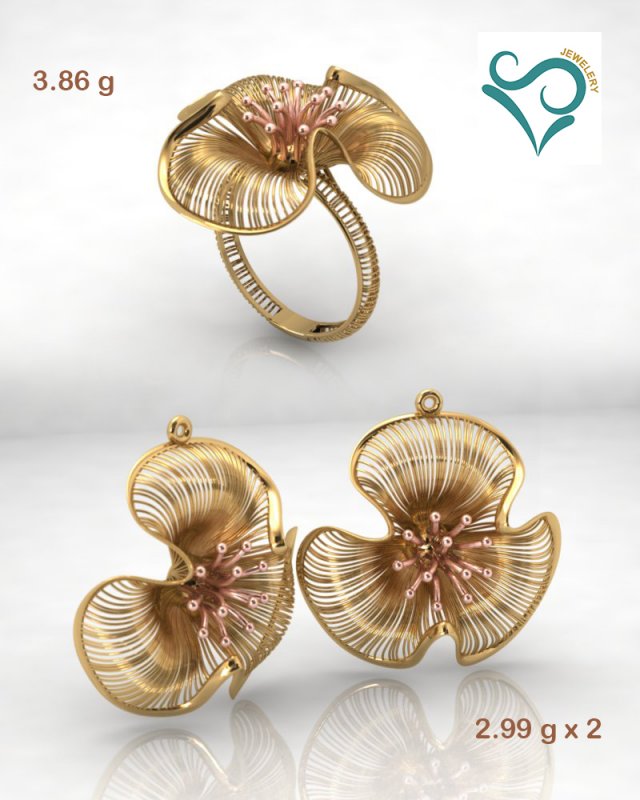 gold earrings and ring wedding jewellry 3d printable 3D-Druckmodell .c4d .max .obj .3ds .fbx .stl .blend 