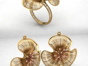 ゴールドのイヤリングとリングのウェディング ジュエリー 3D 印刷可能 3Dプリントモデル