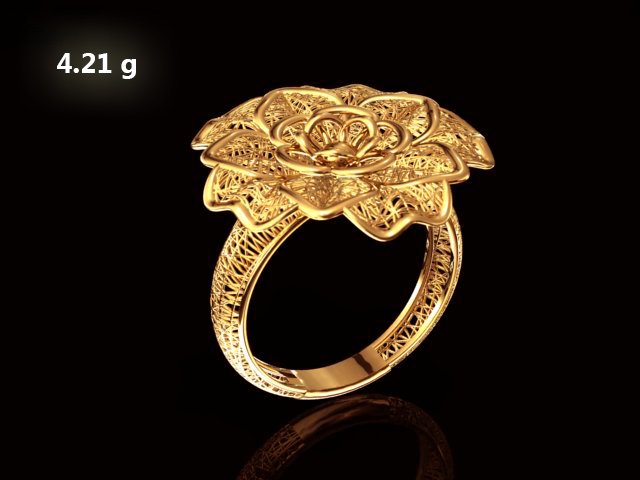 gold ring flower design woman wedding ring 3d print model 3D Print Model