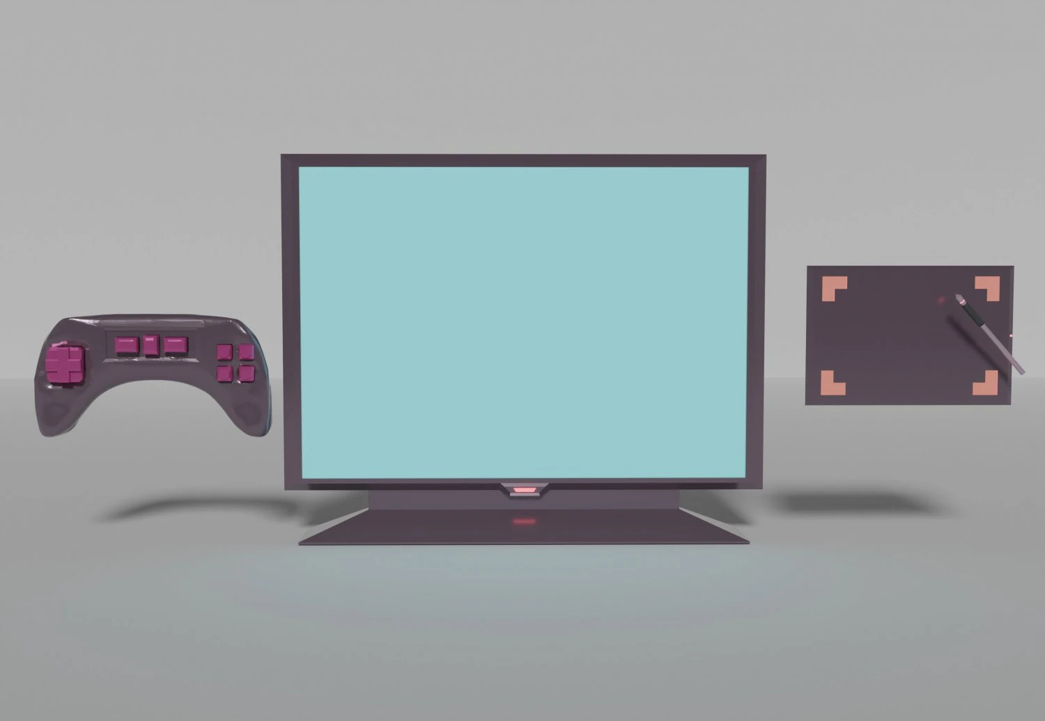 Game joystick monitor and graphics tablet with stylus 3D Model .c4d .max .obj .3ds .fbx .stl .blend 